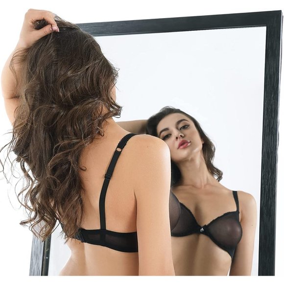 NWOT Vogue's Secret Sexy Black Lace Bra Unlined Mesh Sheer - Size 36D - Picture 3 of 8